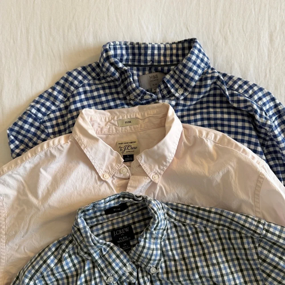 Men's Checkered and Solid Shirts Set